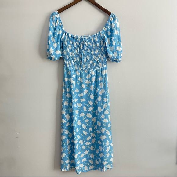Faithfull the Brand | Women’s Blue Leyla Midi Dress Floral Puff Sleeve Anthro 4 - Picture 3 of 12